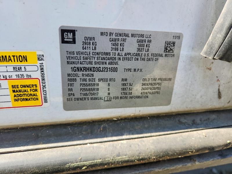 Aukcja sprzedaży 2016 Chevrolet Traverse, vin: 1GNKRHKD3GJ231600, numer aukcji: 50430646