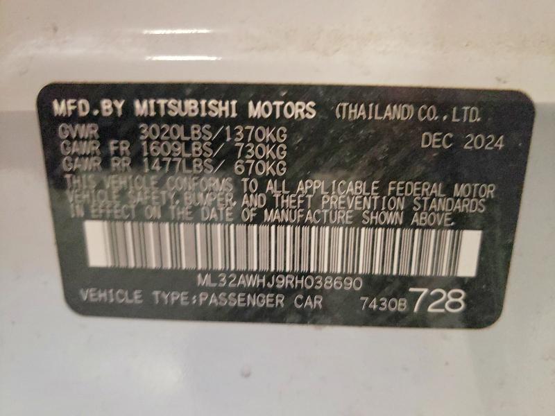 Aukcja sprzedaży 2024 Mitsubishi Mirage, vin: ML32AWHJ9RH038690, numer aukcji: 50620426