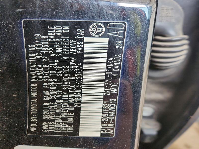 2019 Toyota Corolla მანქანა იყიდება აუქციონზე, vin: 2T1BURHE9KC237774, აუქციონის ნომერი: 48531326