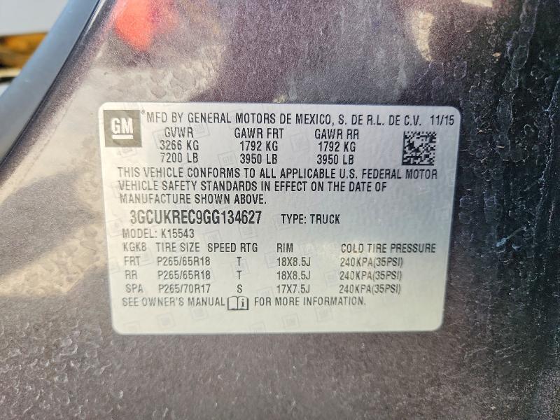50768966 :رقم المزاد ، 3GCUKREC9GG134627 vin ، 2016 Chevrolet Silverado مزاد بيع