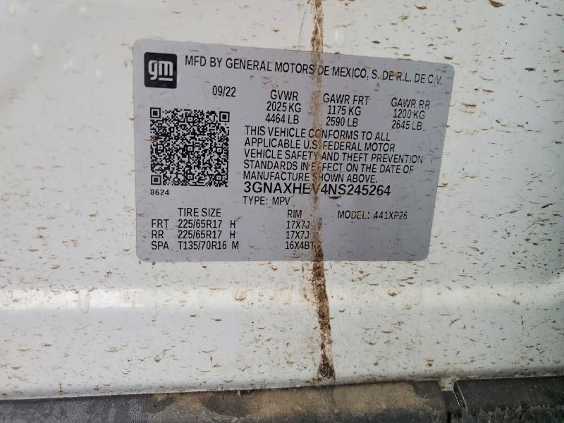 Aukcja sprzedaży 2022 Chevrolet Equinox, vin: 3GNAXHEV4NS245264, numer aukcji: 50615036