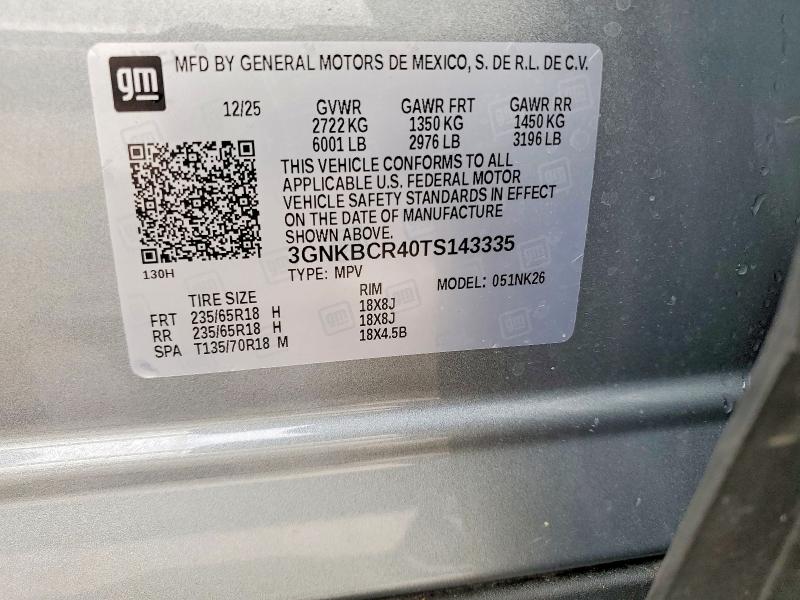 Продаж на аукціоні авто 2026 Chevrolet Blazer, vin: 3GNKBCR40TS143335, номер лоту: 51367716