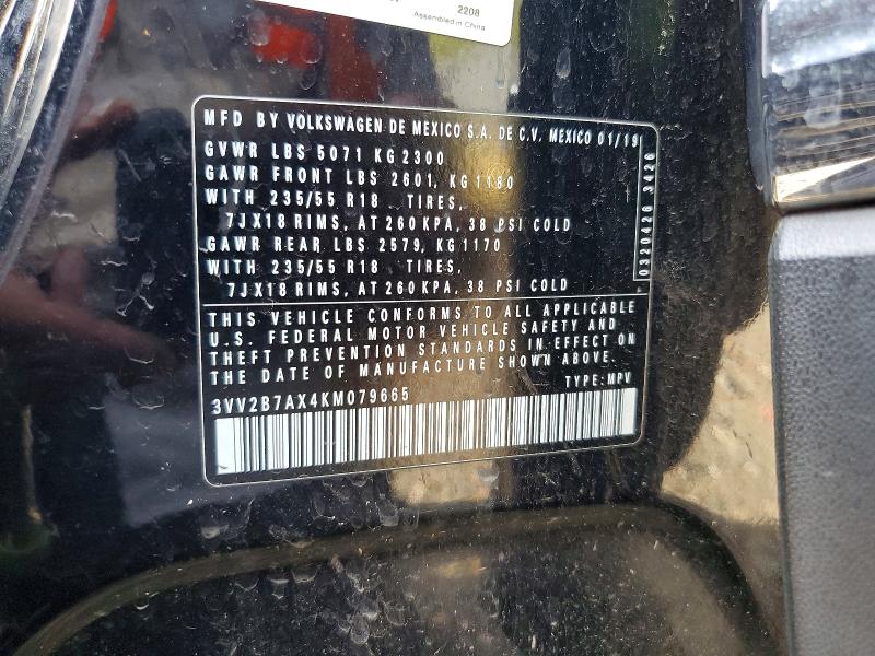 49781966 :رقم المزاد ، 3VV2B7AX4KM079665 vin ، 2019 Volkswagen Tiguan مزاد بيع