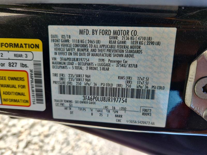 Aukcja sprzedaży 2018 Ford Fusion, vin: 3FA6P0LU8JR197754, numer aukcji: 49341896