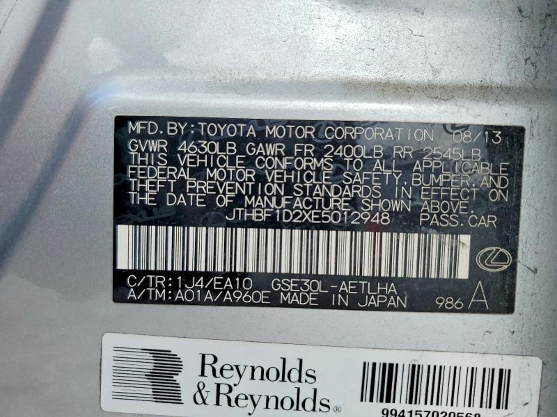 50694746 :رقم المزاد ، JTHBF1D2XE5012948 vin ، 2014 Lexus Is مزاد بيع