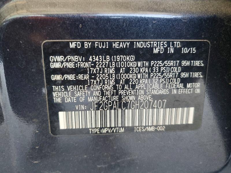 51122346 :رقم المزاد ، JF2GPALC7GH207407 vin ، 2016 Subaru Crosstrek مزاد بيع