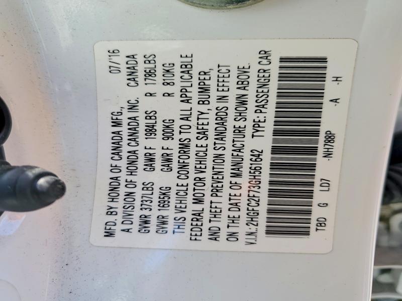 51542406 :رقم المزاد ، 2HGFC2F73GH561642 vin ، 2016 Honda Civic مزاد بيع
