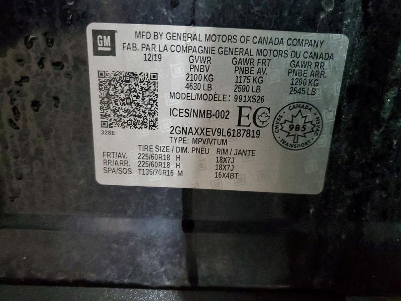 50899376 :رقم المزاد ، 2GNAXXEV9L6187819 vin ، 2020 Chevrolet Equinox مزاد بيع
