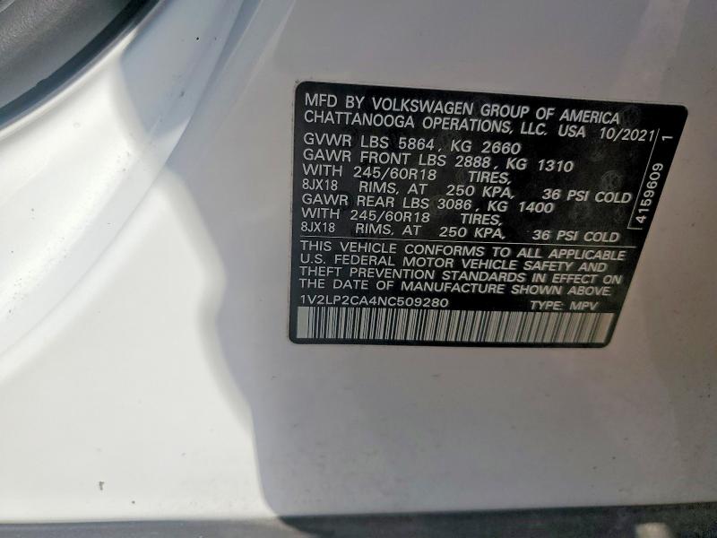 Продаж на аукціоні авто 2022 Volkswagen Atlas, vin: 1V2LP2CA4NC509280, номер лоту: 49576756