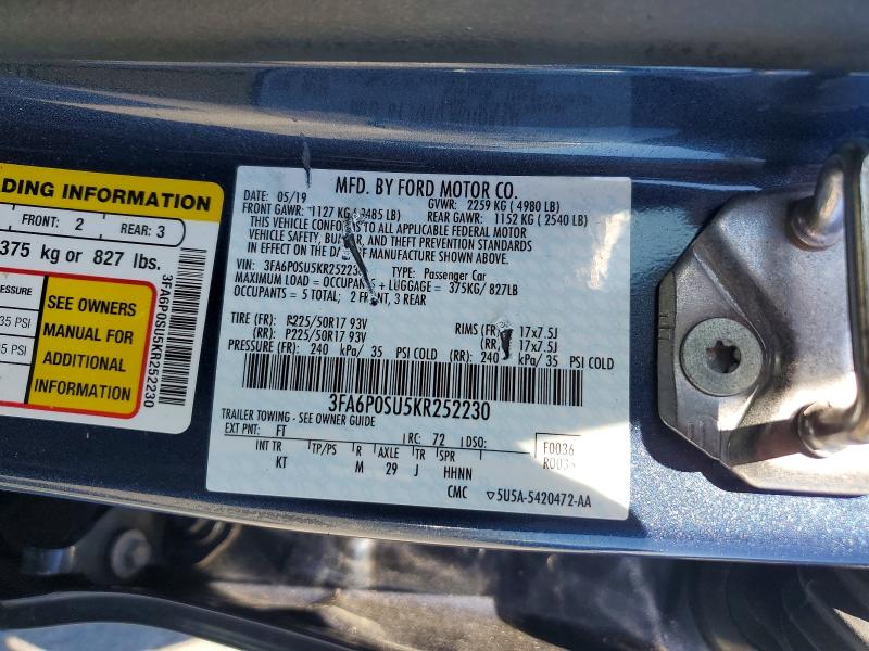 Aukcja sprzedaży 2019 Ford Fusion, vin: 3FA6P0SU5KR252230, numer aukcji: 48151006