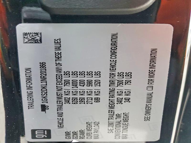 Продаж на аукціоні авто 2022 Gmc Yukon, vin: 1GKS2DKL1NR201866, номер лоту: 48215196