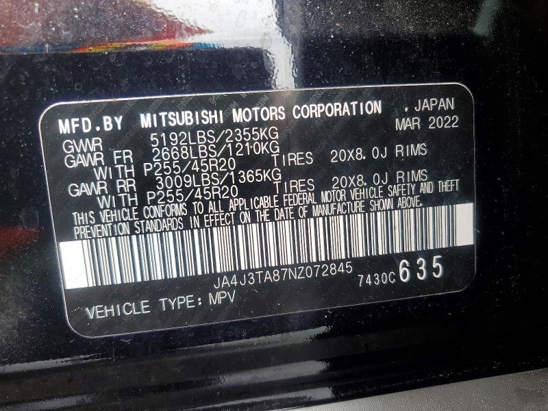 Продаж на аукціоні авто 2022 Mitsubishi Outlander, vin: JA4J3TA87NZ072845, номер лоту: 49146256