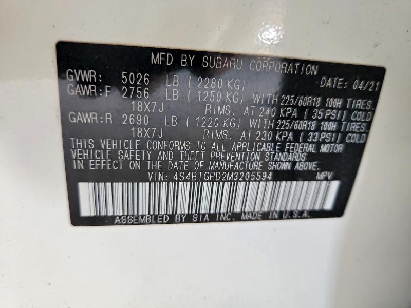 Продаж на аукціоні авто 2021 Subaru Outback, vin: 4S4BTGPD2M3205594, номер лоту: 48547576