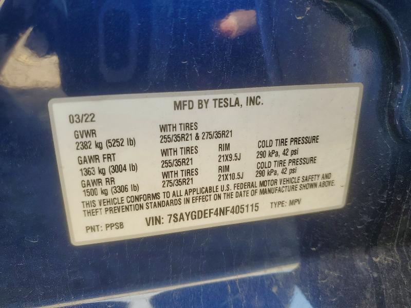 Продаж на аукціоні авто 2022 Tesla Model Y, vin: 7SAYGDEF4NF405115, номер лоту: 50184676