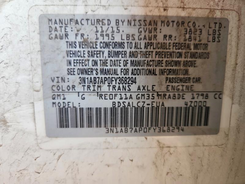 50792466 :رقم المزاد ، 3N1AB7AP0FY368294 vin ، 2015 Nissan Sentra مزاد بيع