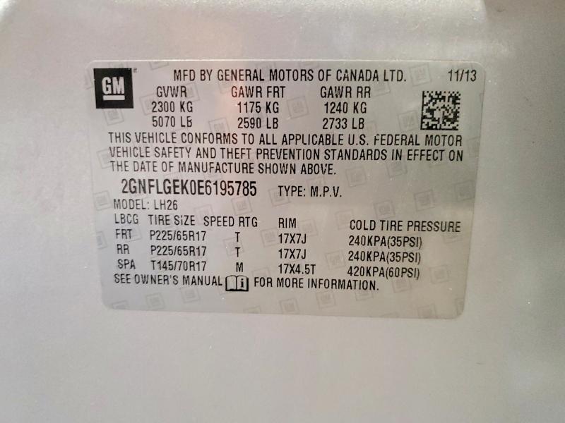 Aukcja sprzedaży 2014 Chevrolet Equinox, vin: 2GNFLGEK0E6195785, numer aukcji: 51131226