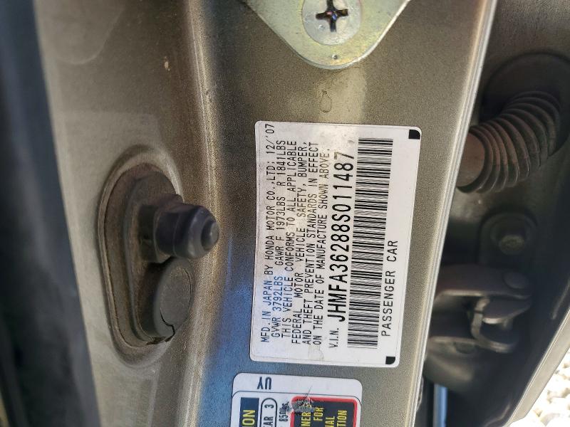 49684696 :رقم المزاد ، JHMFA36288S011487 vin ، 2008 Honda Civic مزاد بيع