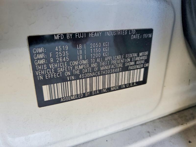 51539466 :رقم المزاد ، 4S3BNAC67H3038481 vin ، 2017 Subaru Legacy مزاد بيع