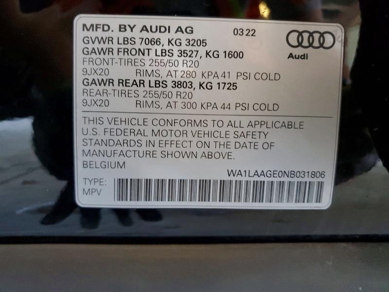 Продаж на аукціоні авто 2022 Audi E-tron, vin: WA1LAAGE0NB031806, номер лоту: 48567646