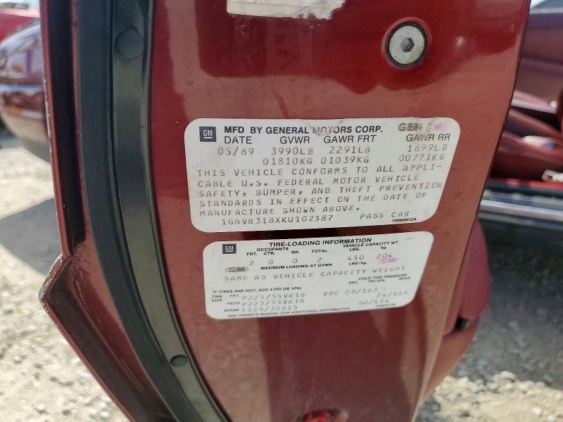 48421286 :رقم المزاد ، 1G6VR318XKU102387 vin ، 1989 Cadillac Allante مزاد بيع