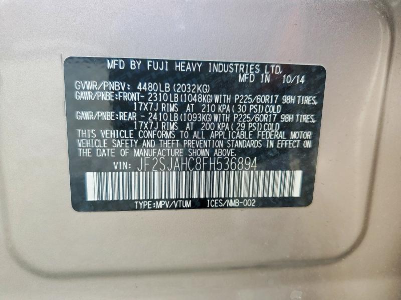 Продаж на аукціоні авто 2015 Subaru Forester, vin: JF2SJAHC8FH536894, номер лоту: 50317526