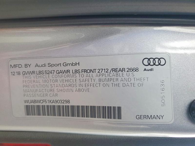 Продажа на аукционе авто 2019 Audi Rs5, vin: WUABWCF51KA903298, номер лота: 51419046