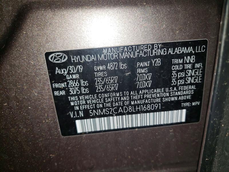 Продаж на аукціоні авто 2020 Hyundai Santa Fe, vin: 5NMS2CAD8LH168091, номер лоту: 51263906