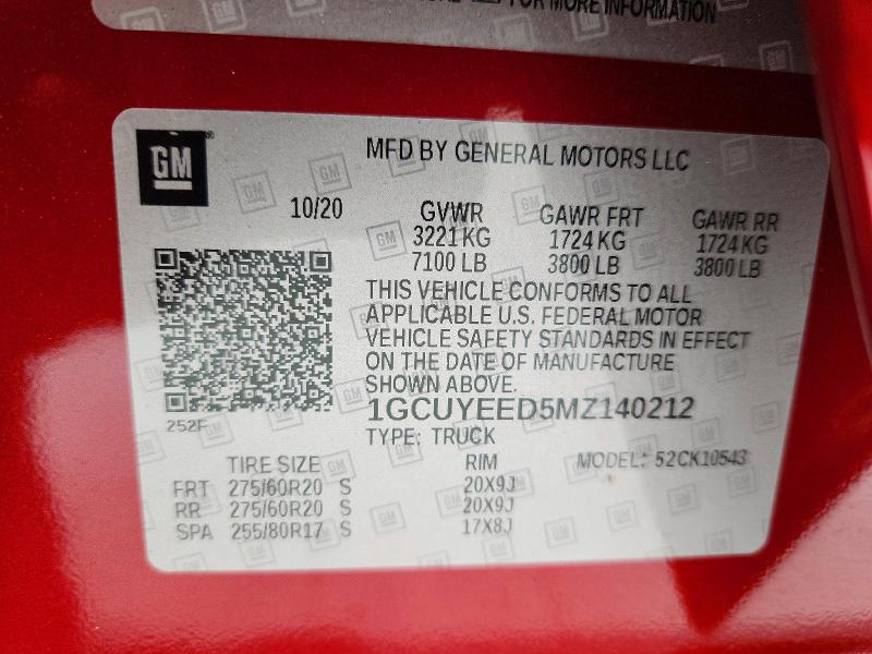 48187486 :رقم المزاد ، 1GCUYEED5MZ140212 vin ، 2021 Chevrolet Silverado مزاد بيع