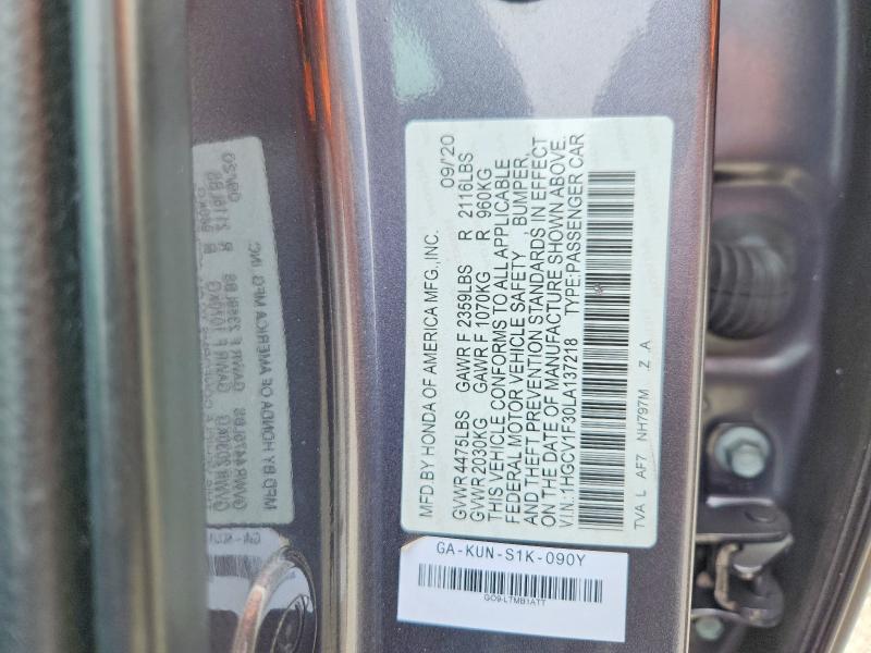 Продажа на аукционе авто 2020 Honda Accord, vin: 1HGCV1F30LA137218, номер лота: 50113196
