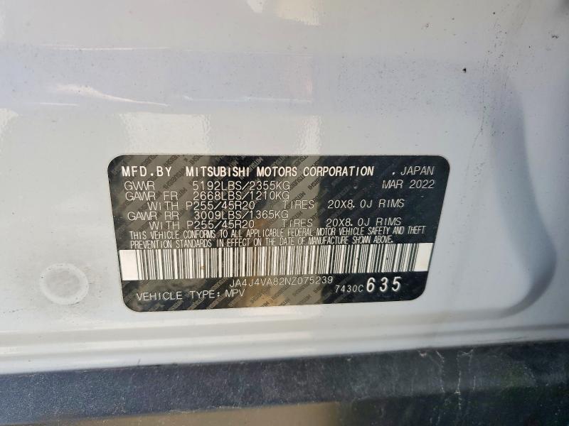 Aukcja sprzedaży 2022 Mitsubishi Outlander, vin: JA4J4VA82NZ075239, numer aukcji: 48413786