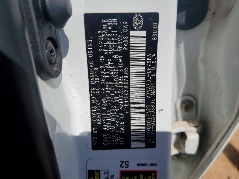 Aukcja sprzedaży 2018 Toyota Camry, vin: 4T1B11HK2JU670365, numer aukcji: 51797586