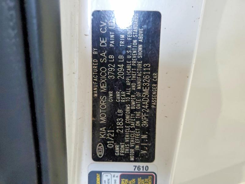 2021 Kia Forte მანქანა იყიდება აუქციონზე, vin: 3KPF24AD5ME326113, აუქციონის ნომერი: 50817816
