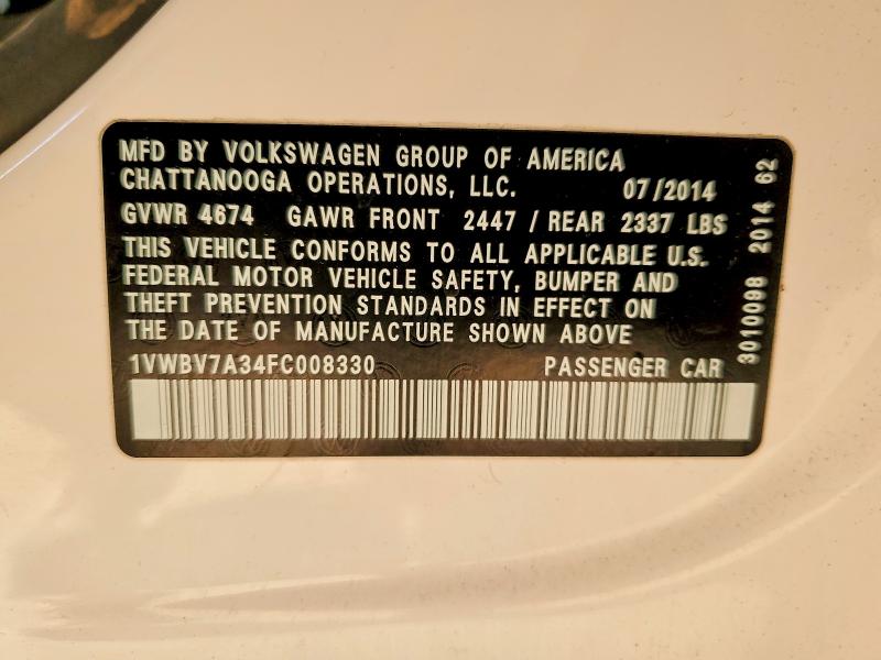 Продаж на аукціоні авто 2015 Volkswagen Passat, vin: 1VWBV7A34FC008330, номер лоту: 48632646