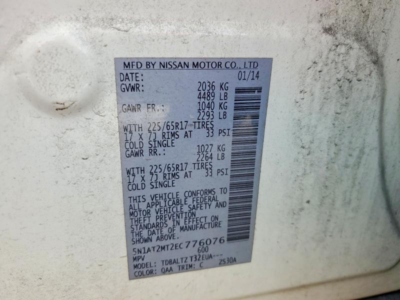 48893936 :رقم المزاد ، 5N1AT2MT2EC776076 vin ، 2014 Nissan Rogue مزاد بيع