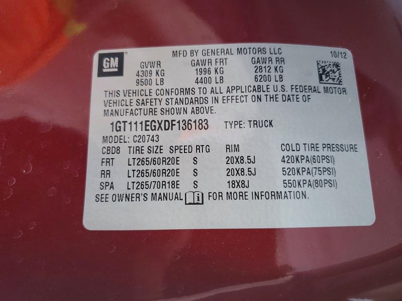 49666976 :رقم المزاد ، 1GT111EGXDF136183 vin ، 2013 Gmc Sierra مزاد بيع