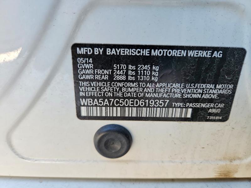 2014 Bmw 528 მანქანა იყიდება აუქციონზე, vin: WBA5A7C50ED619357, აუქციონის ნომერი: 49090126