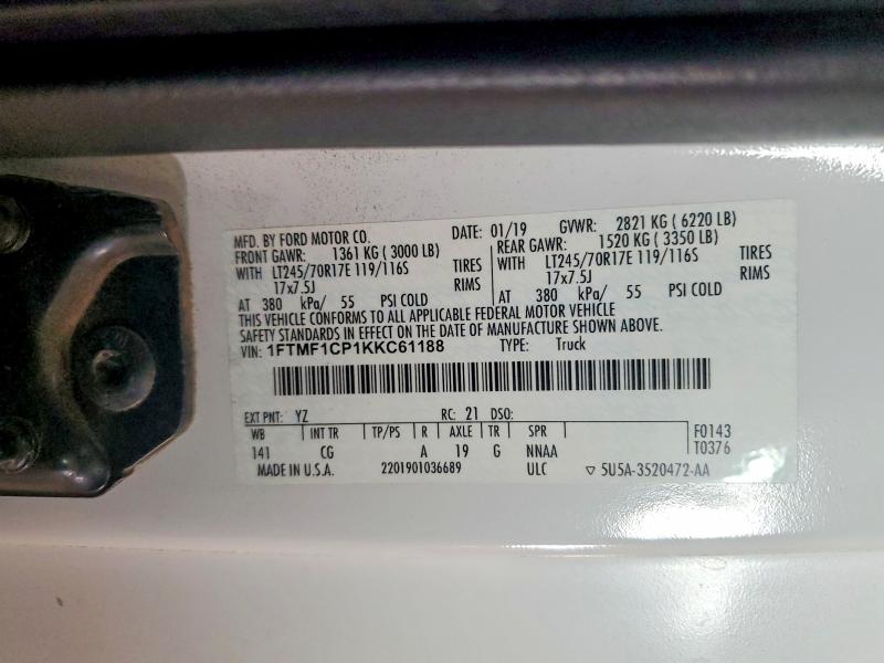 Продаж на аукціоні авто 2019 Ford F150, vin: 1FTMF1CP1KKC61188, номер лоту: 49412266