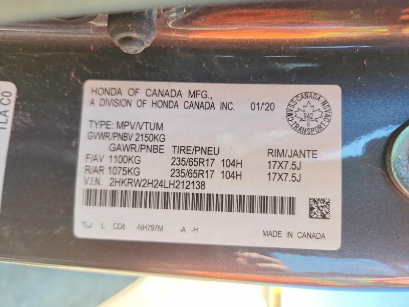 51133156 :رقم المزاد ، 2HKRW2H24LH212138 vin ، 2020 Honda Cr-v مزاد بيع