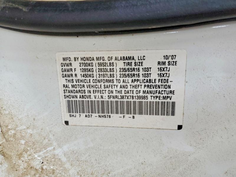 Aukcja sprzedaży 2007 Honda Odyssey, vin: 5FNRL387X7B139985, numer aukcji: 51089586