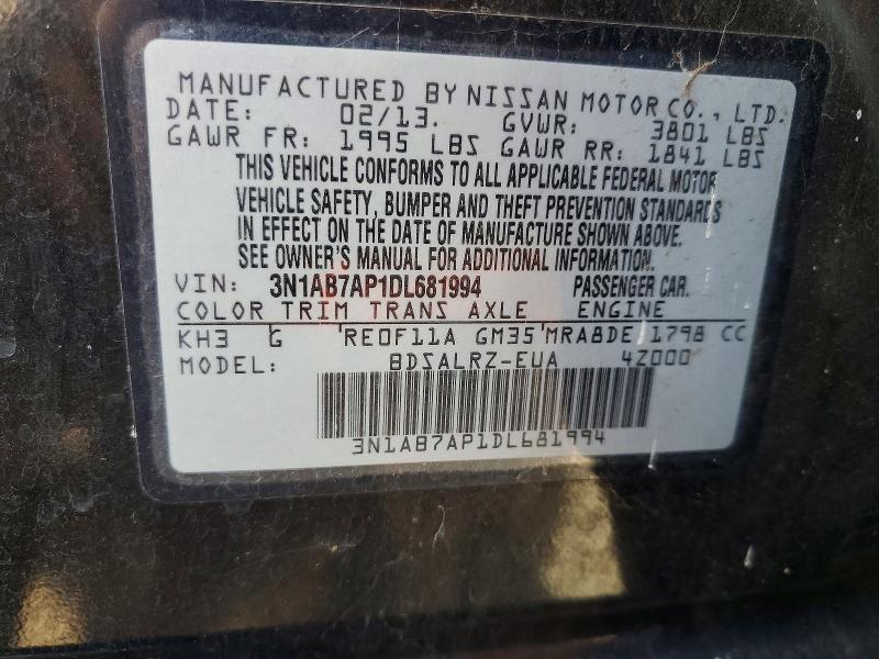 Aukcja sprzedaży 2013 Niss Sentra, vin: 3N1AB7AP1DL681994, numer aukcji: 52051686