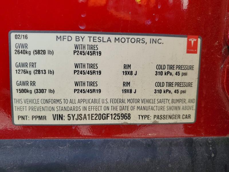 Aukcja sprzedaży 2016 Tesla Model S, vin: 5YJSA1E20GF125968, numer aukcji: 48982376