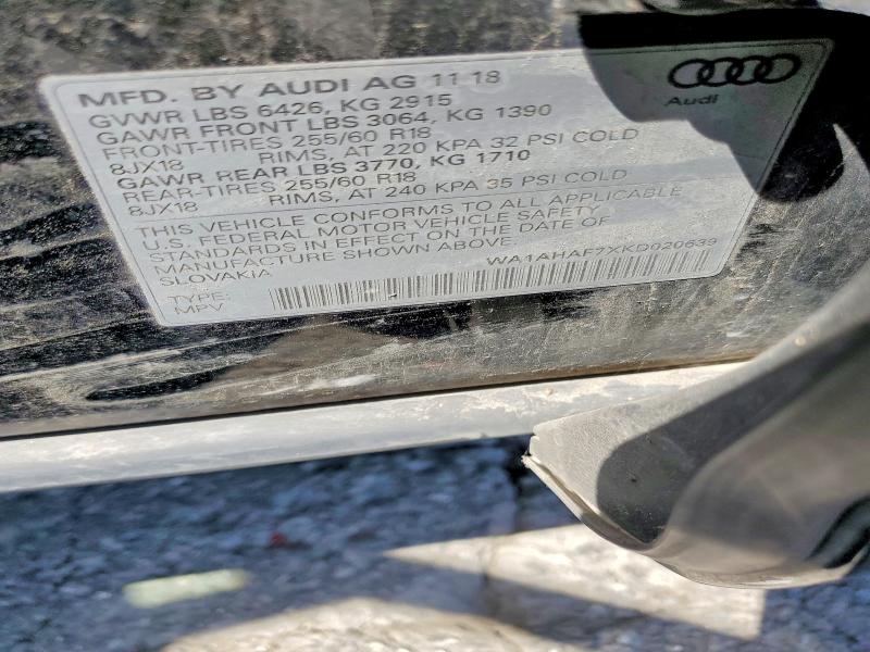 48600826 :رقم المزاد ، WA1AHAF7XKD020639 vin ، 2019 Audi Q7 مزاد بيع