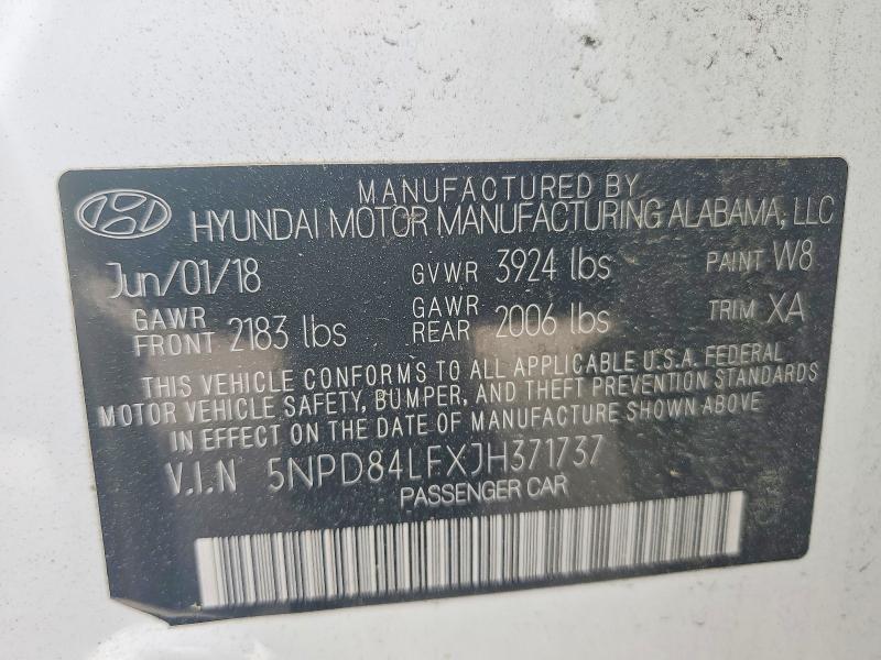 49377926 :رقم المزاد ، 5NPD84LFXJH371737 vin ، 2018 Hyundai Elantra مزاد بيع