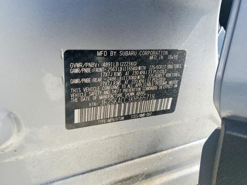 2019 Subaru Forester მანქანა იყიდება აუქციონზე, vin: JF2SKACC3KH565718, აუქციონის ნომერი: 50509536