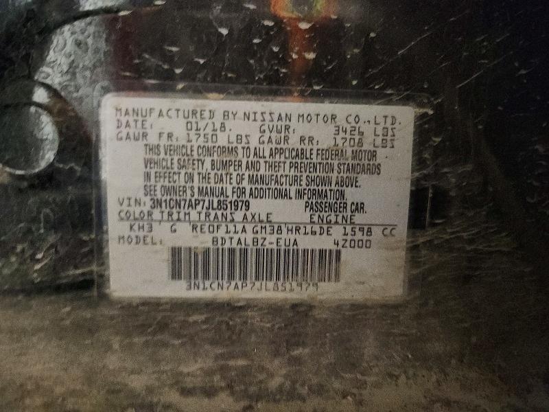 Продаж на аукціоні авто 2018 Nissan Versa, vin: 3N1CN7AP7JL851979, номер лоту: 50140816