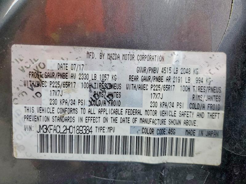 50921676 :رقم المزاد ، JM3KFACL2H0189384 vin ، 2017 Mazda Cx-5 مزاد بيع