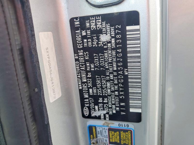 49145956 :رقم المزاد ، 5XYPGDA56JG413872 vin ، 2018 Kia Sorento مزاد بيع
