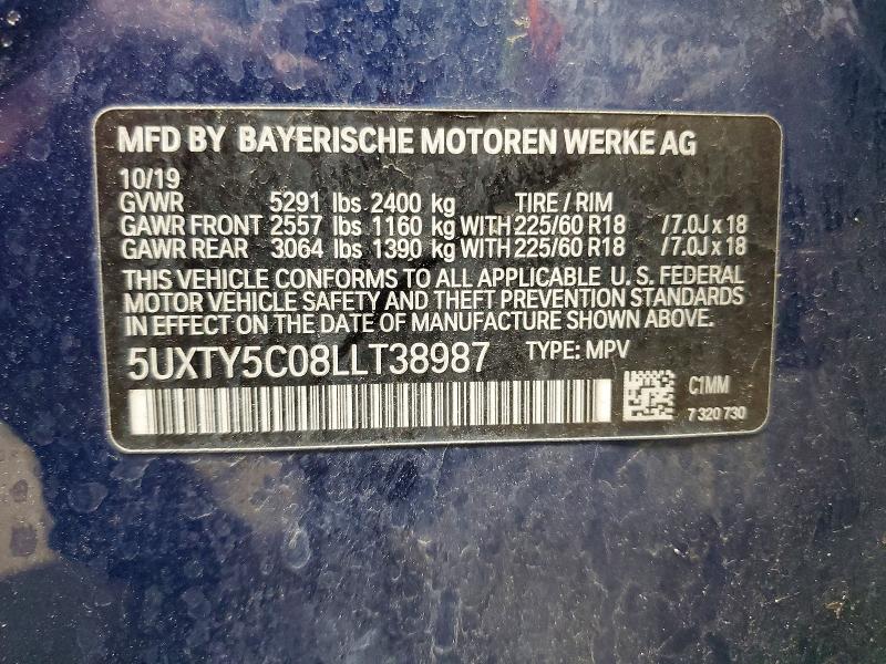 51562526 :رقم المزاد ، 5UXTY5C08LLT38987 vin ، 2020 Bmw X3 مزاد بيع