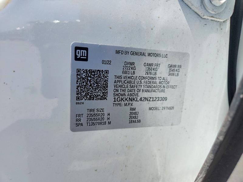 48711386 :رقم المزاد ، 1GKKNKL42NZ123309 vin ، 2022 Gmc Acadia مزاد بيع