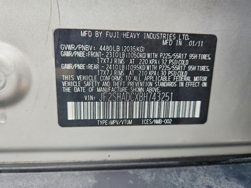 Продажа на аукционе авто 2011 Subaru Forester, vin: JF2SHADCXBH743251, номер лота: 49985276